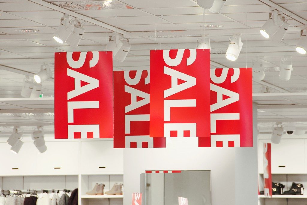sales banners in a store