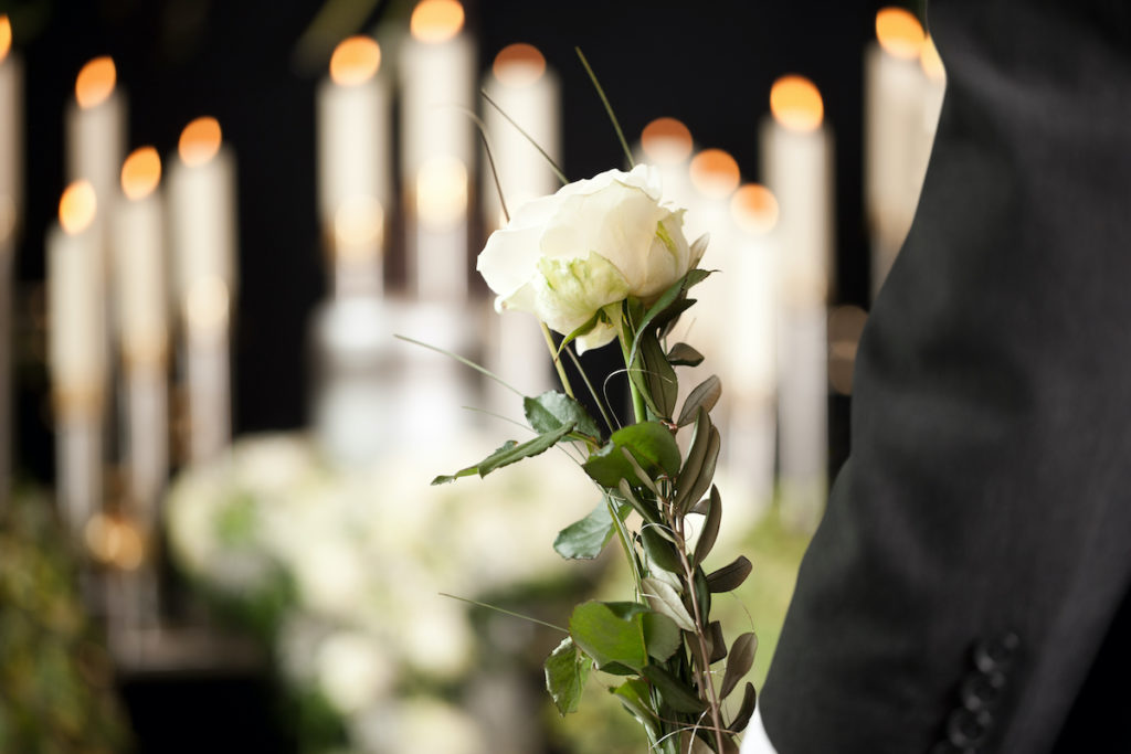 white rose at a funeral
