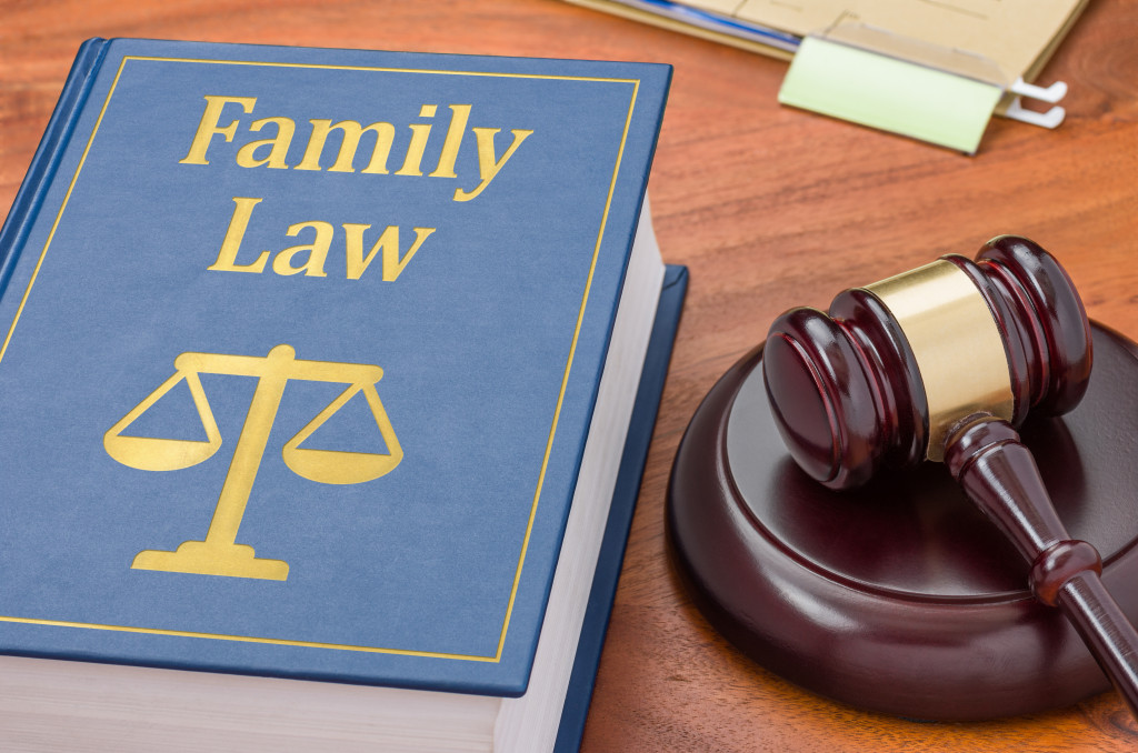 Family Law book with wooden gavel